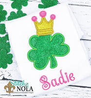 Personalized St. Patrick's Day Clover  with Crown Shamrock Appliqué Shirt
