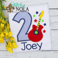 Personalized Rock Star Birthday Appliqué with Guitar Shirt