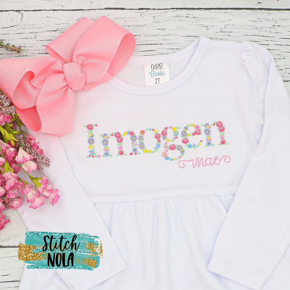 Personalized Pastel Floral Letter or Name Embroidered Shirt