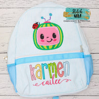 Personalized Seers ucker Backpack with Watermelon Applique, Seersucker Diaper Bag, Seersucker School Bag, Seersucker Bag, Diaper Bag, School Bag, Book
