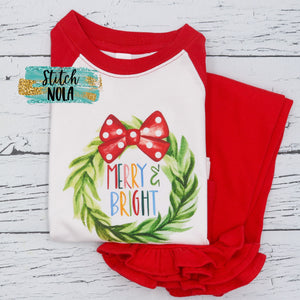 Personalized Christmas Merry & Bright Wreath Printed Shirt