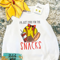 Softball Sister I'm Just Here for the Snacks Printed Shirt