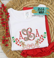 Personalized Christmas Gingerbread and Candy Cane Monogram Frame Sketch Shirt
