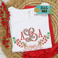 Personalized Christmas Gingerbread and Candy Cane Monogram Frame Sketch Shirt