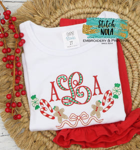 Personalized Christmas Gingerbread and Candy Cane Monogram Frame Sketch Shirt