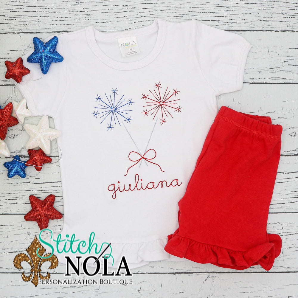 Personalized Patriotic Sparklers with Bow Vintage Shirt