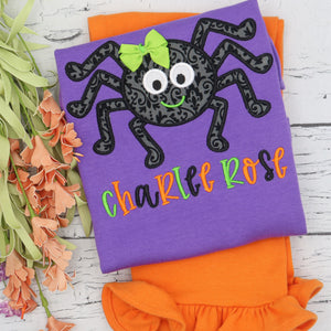 Personalized Spider with Bow on Colored Garment