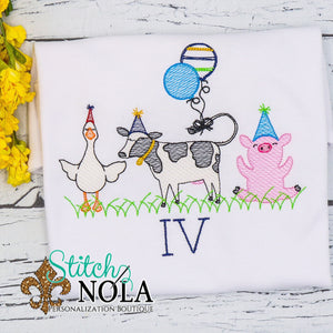Personalized Farm Animals with Party Hats and Balloons Sketch Shirt
