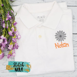 Personalized Spider Web Embroidered Collared Shirt