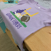 Personalized Purple & Gold Cheer Goal Post on Colored Tee Printed Shirt