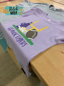 Personalized Purple & Gold Cheer Goal Post on Colored Tee Printed Shirt