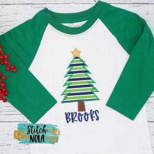 Personalized Christmas Tree with Star Applique Shirt