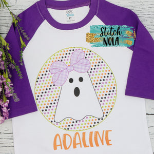 Personalized Circle Ghost with Bow Printed Shirt
