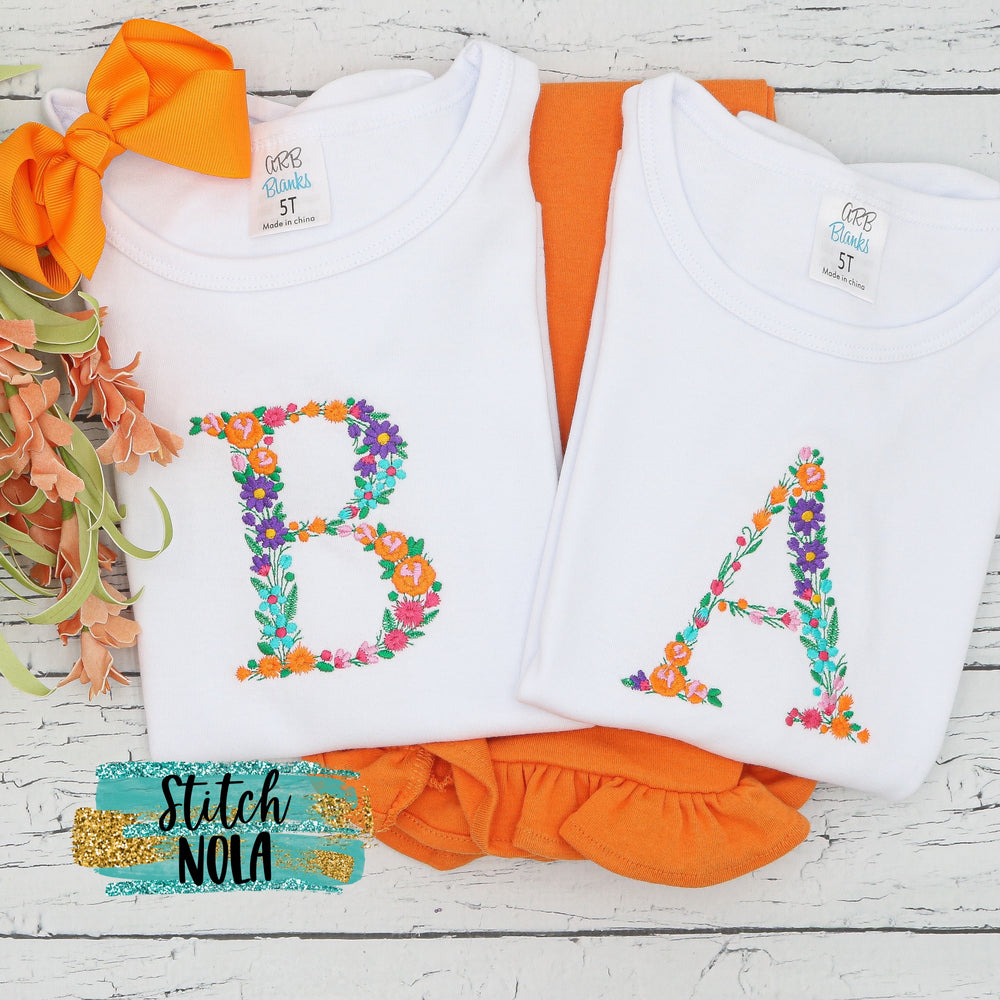 Personalized Fall Floral Letter or Name Embroidered Shirt