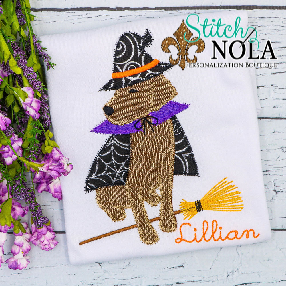 Personalized Halloween Dog Dressed Up As Witch Appliqué Shirt