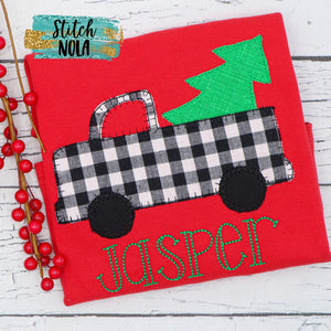 Personalized Christmas Tree Truck Applique Colored Garment
