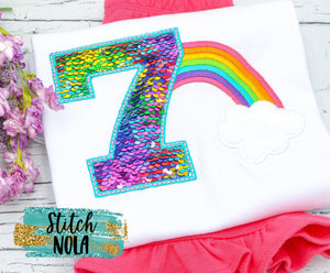 Personalized Flip Sequin Rainbow Birthday Applique Shirt