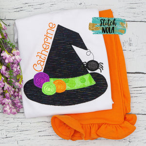 Personalized Halloween Floral Witch Hat Appliqué Shirt