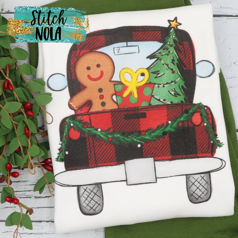 Personalized Christmas Truck with Gingerbread Man Printed Shirt