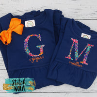 Personalized Fall Floral Letter or Name Embroidered on Navy Garment