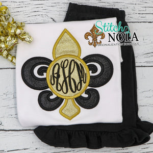 Personalized Black & Gold Glitter Fleur De Lis Applique Shirt