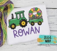 Personalized Mardi Gras Tractor With King Cake Printed Shirt
