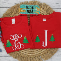 Personalized Christmas Tree Monogram on Colored Garment
