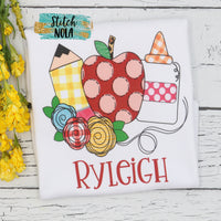 Personalized Back to School Floral Apple Trio Printed Shirt
