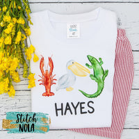 Personalized Louisiana Trio Crawfish, Pelican and Alligator Printed Shirt

