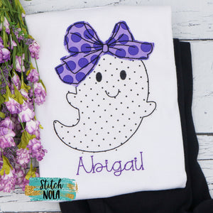 Personalized Halloween Ghost with Big Bow Appliqué Shirt