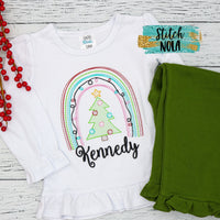 Personalized Christmas Tree Rainbow Sketch with Lights Shirt
