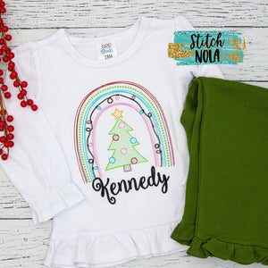 Personalized Christmas Tree Rainbow Sketch with Lights Shirt