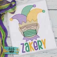Personalized Mardi Gras Jester child with Mask Sketch Shirt
