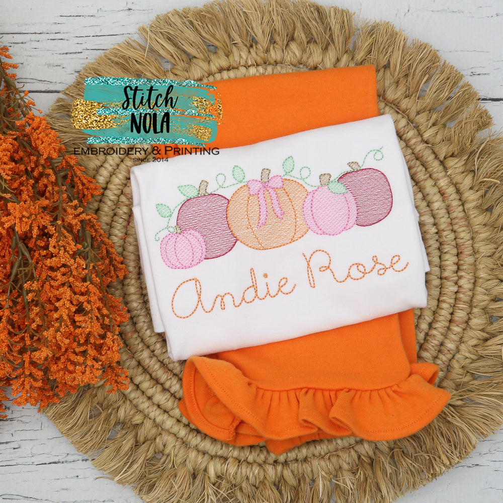 Personalized Pumpkin Bunch with Bows Sketch Shirt