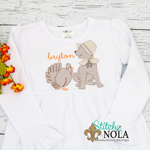 Personalized Thanksgiving Pilgrim Dog With Turkey Sketch Shirt