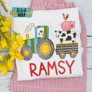 Personalized Tractor with Farm Animals Printed Shirt