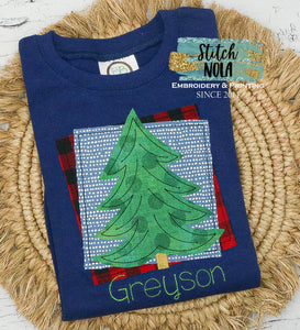 Personalized Christmas Tee Box Appliqué on Colored Garment