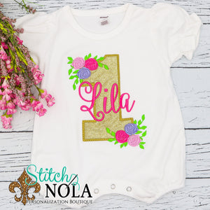 Personalized Floral Number Applique Shirt