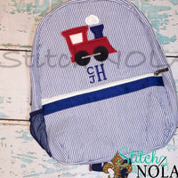 Personalized Seersucker Backpack with Train Applique, Seersucker Diaper Bag, Seersucker School Bag, Seersucker Bag, Diaper Bag, School Bag, Book