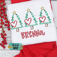 Personalized Christmas Tree Scribble with Hearts Trio Shirt