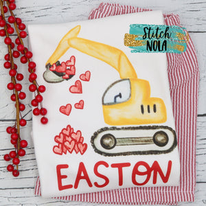 Personalized Valentines Excavator with Hearts Printed Shirt