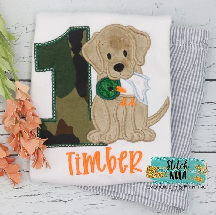 Personalized Birthday Hunting Dog With Duck Appliqué Shirt