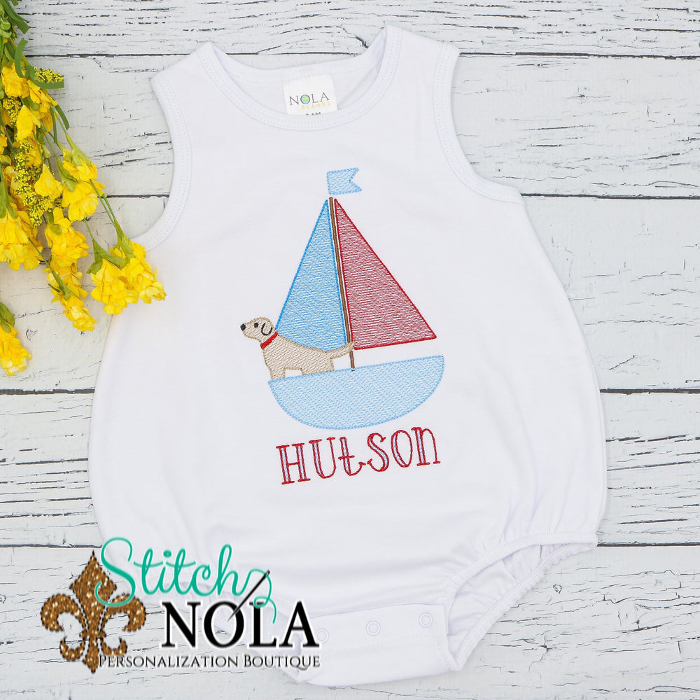 Personalized Sailboat with Dog Sketch Shirt