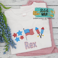 Personalized Patriotic Trio American Flag Fireworks Stars Sketch Shirt