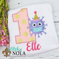 Personalized Quarantine Birthday Virus with Party Hat Appliqué Shirt
