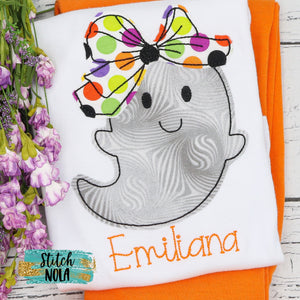 Personalized Halloween Ghost with Big Bow Appliqué Shirt