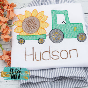 Personalized Sunflower Tractor Sketch Shirt
