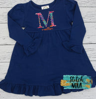Personalized Fall Floral Letter or Name Embroidered on Navy Garment
