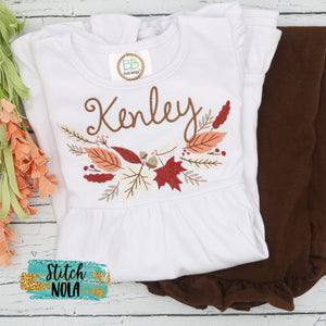 Personalized Fall Laurel Name Wreath Embroidered Shirt