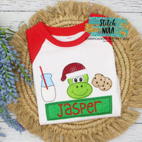 Personalized Santa Dinosaur with Milk and Cookies Applique Shirt